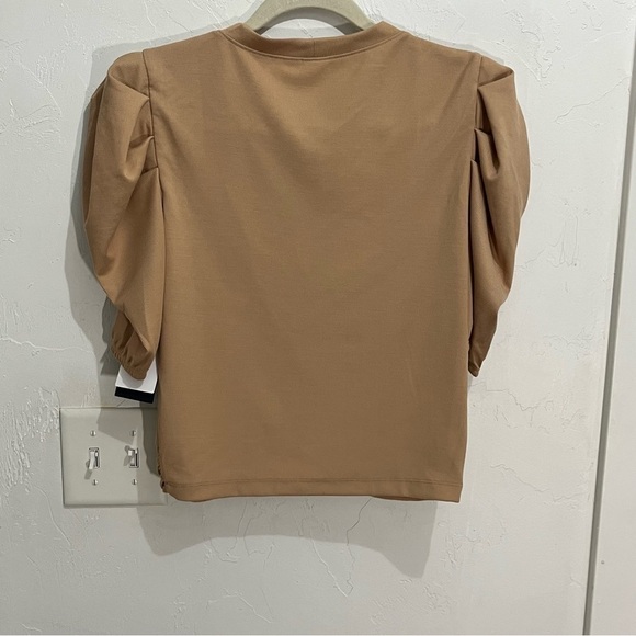 Market & Melrose Tan Puff Sleeve Twist Crop Top Medium - Picture 2 of 10